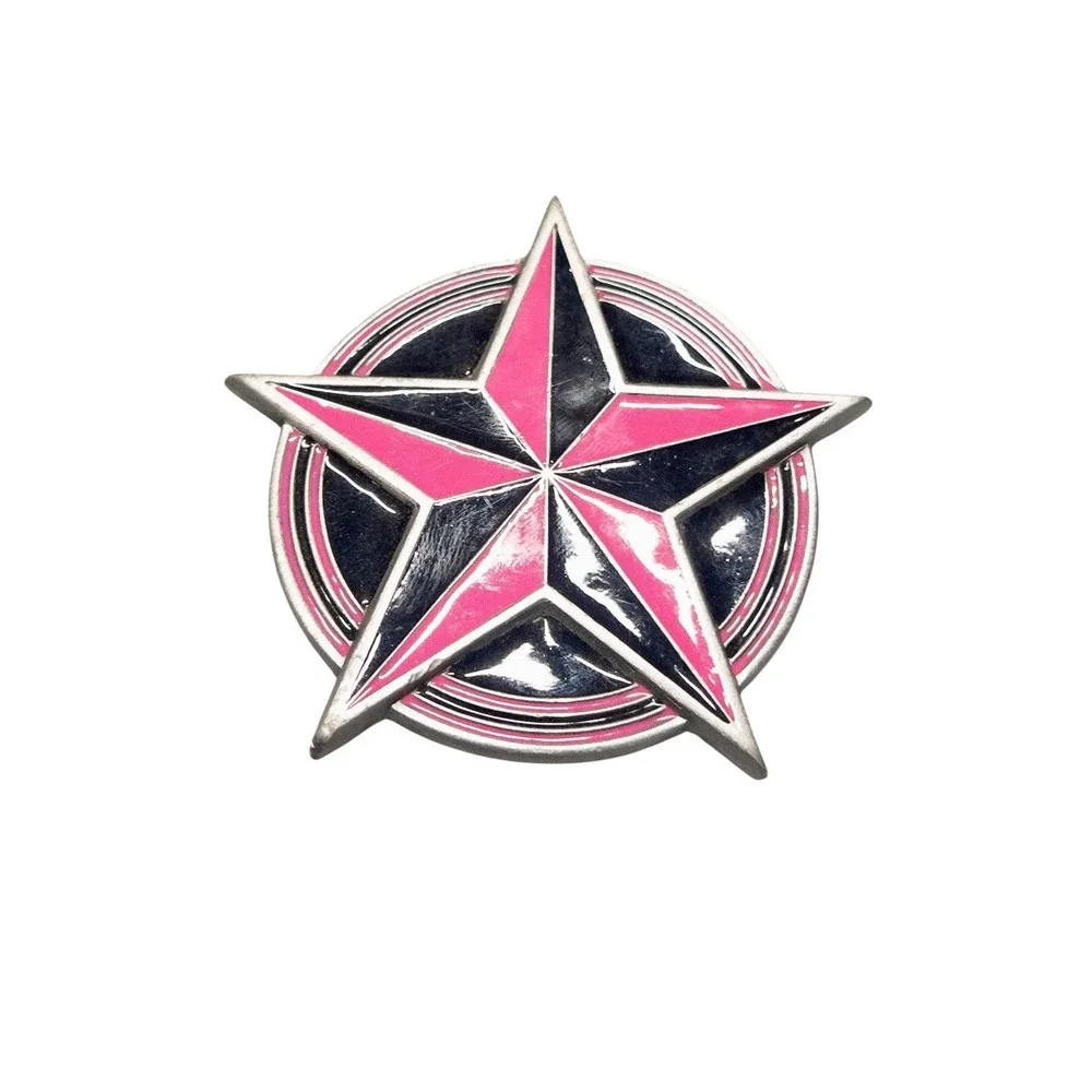Vintage Y2k Rockstar Belt Buckle Western Rock Skater Pink And‎ Black Biker